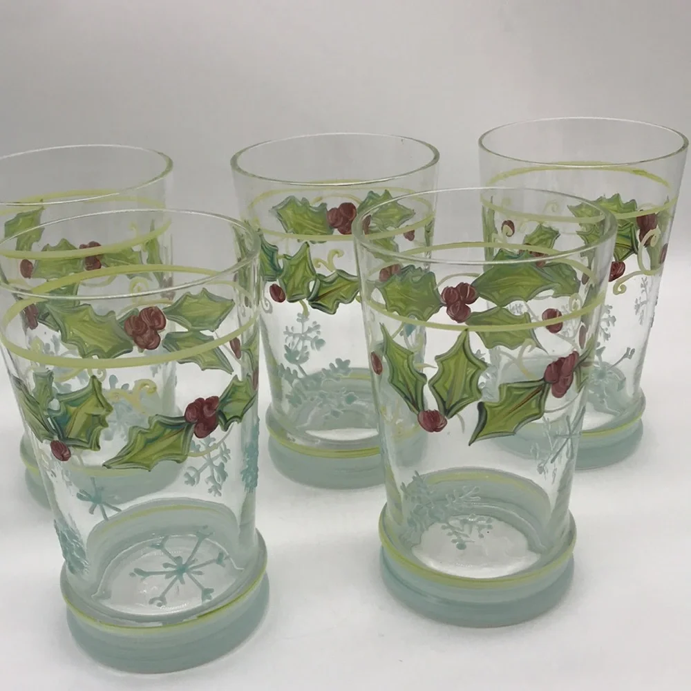Vintage Christmas Painted/Decorated Clear Glass 16 oz. Tumbler’s—Total of 5 - Picture 9 of 9